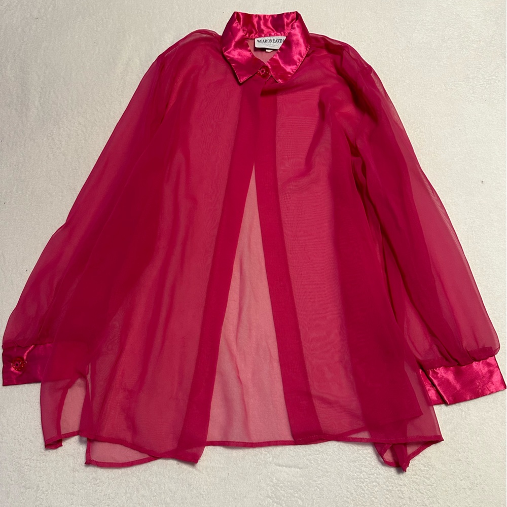 Pink mesh button down top